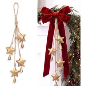 27-Inch Brass Christmas Star With Bell, Vintage Rustic Hanging Star Ornament For Doors, Wreaths, Mantels, And Holiday Home Decor (Option: With Bell)