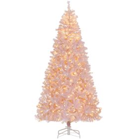 HOMCOM 7.5' Tall Prelit Christmas Tree Douglas Fir Artificial Christmas Tree With Realistic Branches, 500 Warm White LED Lights And 1346 Tips, Pi (Option: Pink)