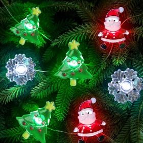 10FT 30 LED Christmas Santa & Snowflake String Lights, Battery Operated (Option: Multi)