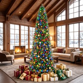 9 FT Pencil Artificial Christmas Tree Pre-Lit 550 LED Lights, 9 Lighting Modes 2 Colors, PE PVC Hinged Alpine Xmas Tree with Metal Stand (Option: 72385268)