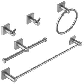 5-Piece Bath Hardware Set with Towel Bar Towel Ring Towel Hook Toilet Paper Holder in Brushed Nickel (Color: Brushed Nickel)