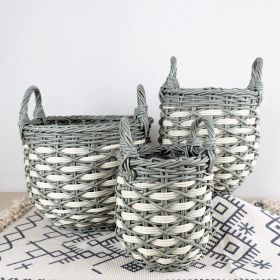 3-Pack Stackable Hand Woven Wicker Storage and Laundry Basket with Handles (Color: as Pic)