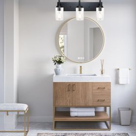 5-Light Black Bathroom Vanity Light, Black Vanity Light with Seeded Glass Shades, Modern Vanity Light Fixture for Bathroom Mirror, Bedroom (Numbers of Light: 3-Light)