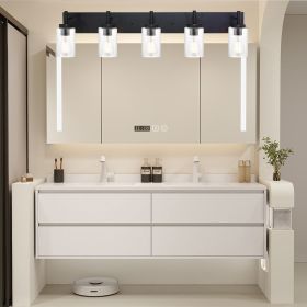 5-Light Black Bathroom Vanity Light, Black Vanity Light with Seeded Glass Shades, Modern Vanity Light Fixture for Bathroom Mirror, Bedroom (Numbers of Light: 5-Light)