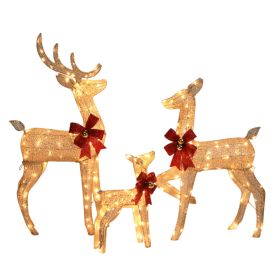 3pcs 4FT 30.00V 3.60W Family Elk Champagne Iron Frame   Courtyard Elk Decoration (Option: 39364475)