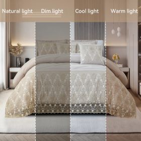 3-Piece Lace Embroidered Bedding Set (Queen/King/Cal King) - Quilted Microfiber Quilt + Pillow Shams (9 Colors) (Option: beige-QUEEN)