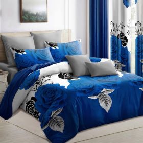 9-Piece Blue Rose Bedding & Curtain Set (Queen/King/Cal King) - Quilted Microfiber Bedspread + Sheer Curtains (Option: Blue Rose-CAL KING)