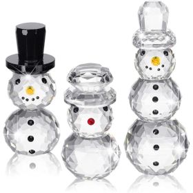 Set Of 3 Large Crystal Glass Snowman Figurines, Elegant Christmas Decorations (Option: White)