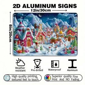 1pc Christmas Winter Wonderland Tinplate Painting, Snow Houses Wall Art 8x12 (Option: A)