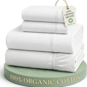 Queen 4-Piece Organic Cotton Percale Sheet Set, White (Option: White)