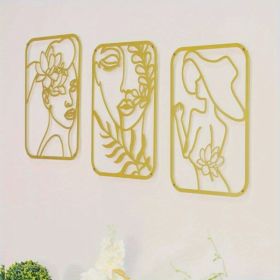 CIFbuy Metal Baked Paint Abstract Female Line Art 3-Piece Wall Decor Set Modern Home Decor (TikTok, temu pickup) (Option: 97358632)