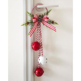 17.7-Inch Christmas Jingle Bell Door Hanger With Decorative Bow And Pinecones, Festive Door Handle Ornament For Entryway, Fireplace, Christmas Tr (Option: Red)
