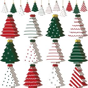 36Pcs Rustic Wooden Christmas Ornaments, Red Green White Farmhouse Decor (Option: Multi)