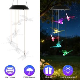 Outdoor Hanging Dragonfly Solar Wind Chimes, Color Changing LED Light, Waterproof Wind Chime for Patio Lawn Window Decoration (Option: 1pcs)