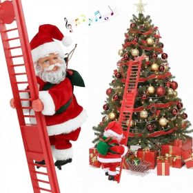 Climbing Santa Claus On Ladder, Electric Musical Christmas Decoration (Option: Red)