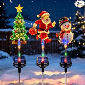 Set Of 3 Outdoor Solar Christmas Stake Lights Featuring A Christmas Tree, Snowman, And Santa Claus For Garden, Yard, Pathway, And Lawn Decoration (Option: SantaTreeSnowman3P)