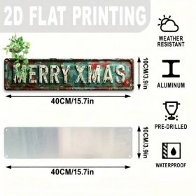 Merry Christmas Aluminum Decorative Wall Sign, Vintage Winter 2D Flat Decor (Option: A)